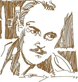 dessin à l'encre de chine du visage d'un homme&nbsp;; Alex Raymond, avec moustache
