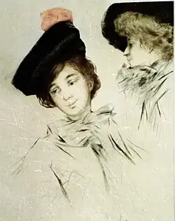 Portrait de femmes aux chapeaux noirs.