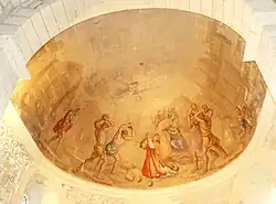 Le plafond peint du chœur, représentant la lapidation de saint Étienne.