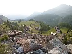 Vue de la haute vallée de Champorcher depuis la cuvette de Dondénaz.