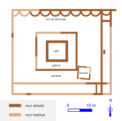 Plan schématique des murs d'un édifice antique.
