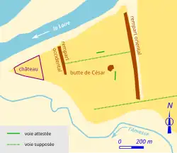 Carte en couleurs proposant un tracé pour les rues d'une ville antique.