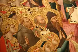 Les saints Basile, Nicolas de Bari, François d'Assise et Catherine d'Alexandrie (de droite à gauche)