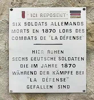 Plaque honorant les soldats allemands morts en 1870.