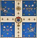 Image montrant un drapeau, il se compose d'une croix blanche encadrée de quatre carrés bleus.