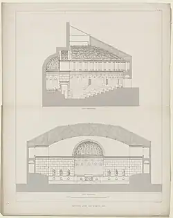 Coupes architecturales montrant la structure de l'hémicycle.