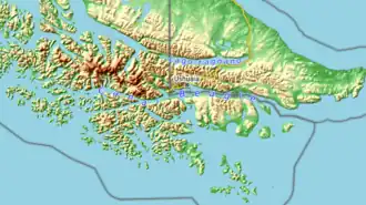 Carte topographique des Andes fuégiennes