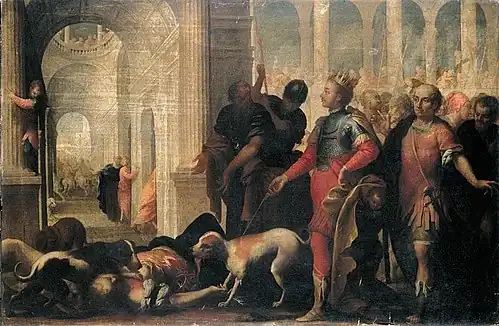 Punition de la reine Jézabel par Jéhu, tableau d'Andrea Celesti (2e moitié de xviie&nbsp;siècle).