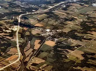 Exemple de fragmentation écologique par les routes (Andrews, Indiana, États-Unis)