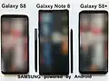 Le Galaxy S8 et le Galaxy S8+ avec le Galaxy Note 8 (vue avant).