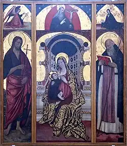 Madone à l’Enfant en Trône entre saint Jean-Baptiste et saint Antoine-abbé, XV°s.
