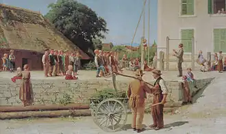 Leçon de gymnastique à Anet, peinture d'Albert Anker de 1879 représentant des enfants effectuant une marche synchronisée dans le cadre d'un cours de gymnastique à Anet (Suisse).