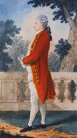 Portrait en pied et en couleur d'un aristocrate du XVIIIe&nbsp;siècle