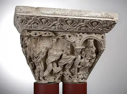 Chapiteau roman, L'Adoration des Mages  (anonyme, Musée des Augustins, 1120-1140).