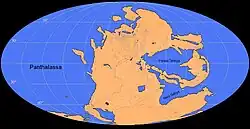 Carte de la Terre au Permien moyen montrant la répartition paléogéographique du genre Anteosaurus.