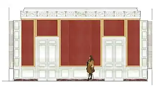 Restitution de la paroi est de l'antichambre de Louis XIV à Meudon, vers 1700.