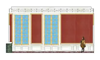 Restitution de la paroi nord de l'antichambre de Louis XIV à Meudon, vers 1700.