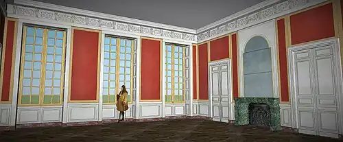 Essai de restitution de l'antichambre de Louis XIV au premier étage du château-vieux de Meudon, servant de salle du Conseil. Vers 1696-1711.