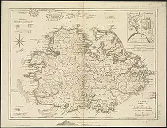 Ancienne carte de l'île d'Antigua - 1775.