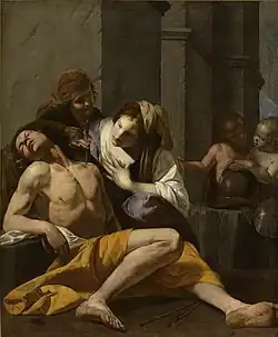 Saint Sébastien soigné par Sainte Irène, 1640-1645, huile sur toile, 154&nbsp;×&nbsp;129&nbsp;cm, Musée du Louvre, en dépôt au musée des Beaux-Arts de Lyon.