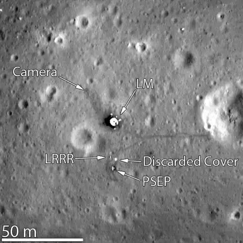 Image du site d'alunissage d'Apollo 11 prise par la sonde Lunar Reconnaissance Orbiter le 15 juillet 2009.