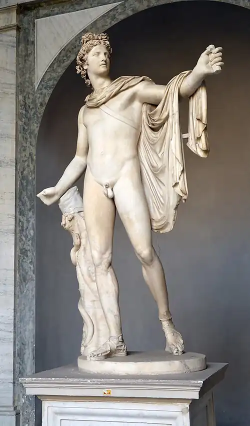 Apollon du Belvédère, copie romaine d'un original du IVe&nbsp;siècle&nbsp;av. J.-C. de Léocharès, musée Pio-Clementino.