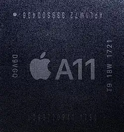 image d'un microprocesseur A11 avec le logo Apple