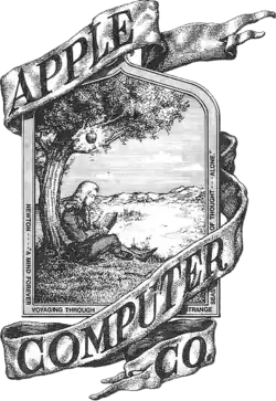 Le premier logo d'Apple Computer & Co avec Isaac Newton sous un pommier (dessiné par Ronald Wayne).