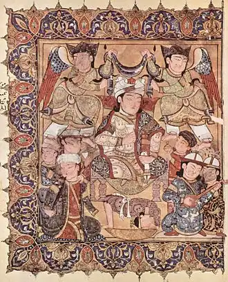 Maqâmat de al-Hariri, souverain en trône, Syrie, 1334, bibliothèque de Vienne