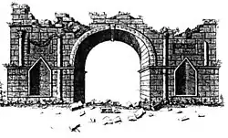 Gravure représentant l'arc de Volubilis au XVIIIe&nbsp;siècle