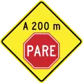 Présignalisation d'un stop dans 200 m, de l'Argentine