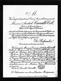 Photo d'un faire-part de décès.