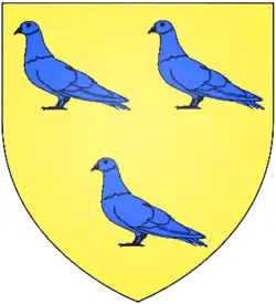 D'or à trois pigeons d'azur, deux et un.