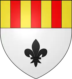 de Lantwyck d'argent à une fleur de lis de sable, au chef d'or à trois pals de gueules.