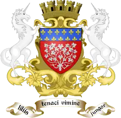 vue d'un blason entouré de deux licornes cabrées
