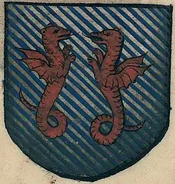 Armes de la seigneurie dessinées au XVIe&nbsp;siècle par un auteur inconnu (représentation erronée car le burelé n'est pas respecté).