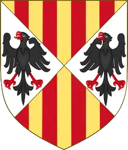 Rois de Sicile (insulaire) : écartelé en sautoir d'or d'Aragon et de Hohenstaufen.
