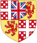 Le blason du 1er duc de Wellington avec son augmentation (l'écusson dans les couleurs du Union Jack) commémorant la victoire à Waterloo.