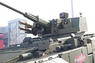 La tourelle inhabitée AU200M Baikal armée d'un canon à tir rapide 2A91 de 57&nbsp;mm.