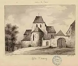 L'église en 1875 - Dessin d'Amédée Piette (1808-1883).