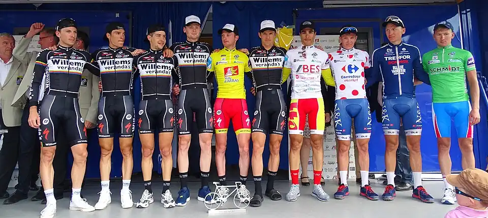 Les différents vainqueurs et porteurs de maillots : Gaëtan Bille, Olivier Pardini, Christophe Prémont, Stef Van Zummeren, Joeri Calleeuw (classement général), Dimitri Claeys, Antoine Warnier (meilleur jeune), Søren Kragh Andersen (meilleur grimpeur), Asbjørn Kragh Andersen (vainqueur de la 3e&nbsp;étape) et Sergey Vdovin (meilleur sprinteur). Verandas Willems est la meilleure équipe.
