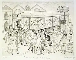 « Un Arrêt d"autobus » (gare Montparnasse) par (en) Suzanne Balkanyi, v. 1952