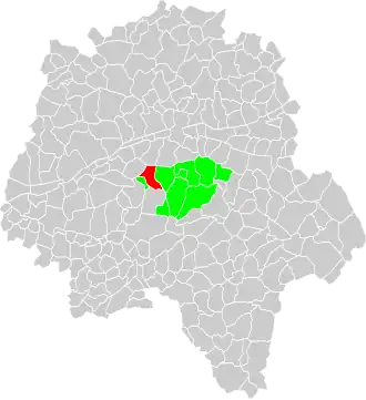 Vue d'une carte indiquant l'emplacement d'une commune dans son département.