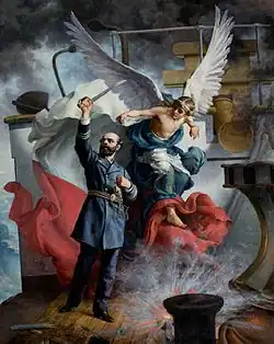 Arturo Prat guidé par le génie de la patrie (Prat guiado al sacrificio por el genio de la Patria', 1883)