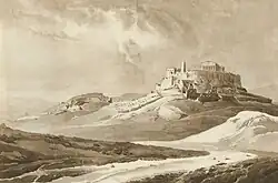 Athènes. L'Acropole avec l’Aréopage à gauche, depuis le Sud-Ouest.