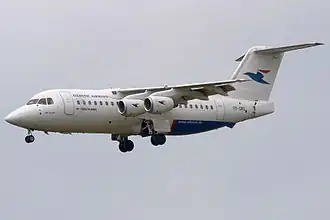 OY-CRG, le BAe 146-200 impliqué dans l'accident, ici à l'aéroport de Copenhague en juillet 2004.