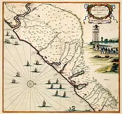 Carte de Pernambouc Sud datant d'entre 1630 et 1654. Atlas van der Hagen&nbsp;(nl), Bibliothèque royale (Pays-Bas).