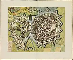 La Cité est visible à gauche de cette image, séparée de la ville par un mur longé par le Crinchon.