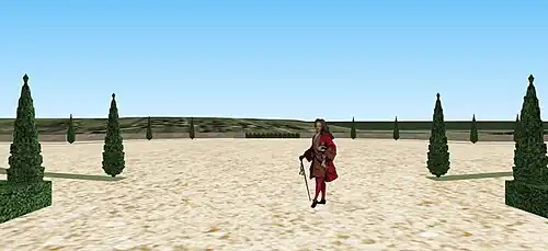 Vue depuis le bout du parterre. Le jardin semble s'achever.