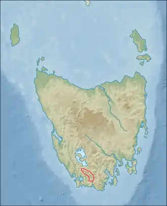 Carte de localisation de la chaîne Arthur en Tasmanie.